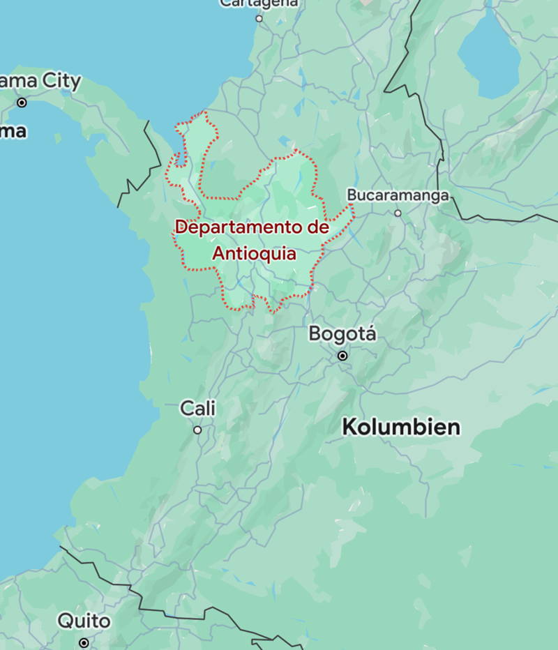 Lage der Region Antioquia in Kolumbien