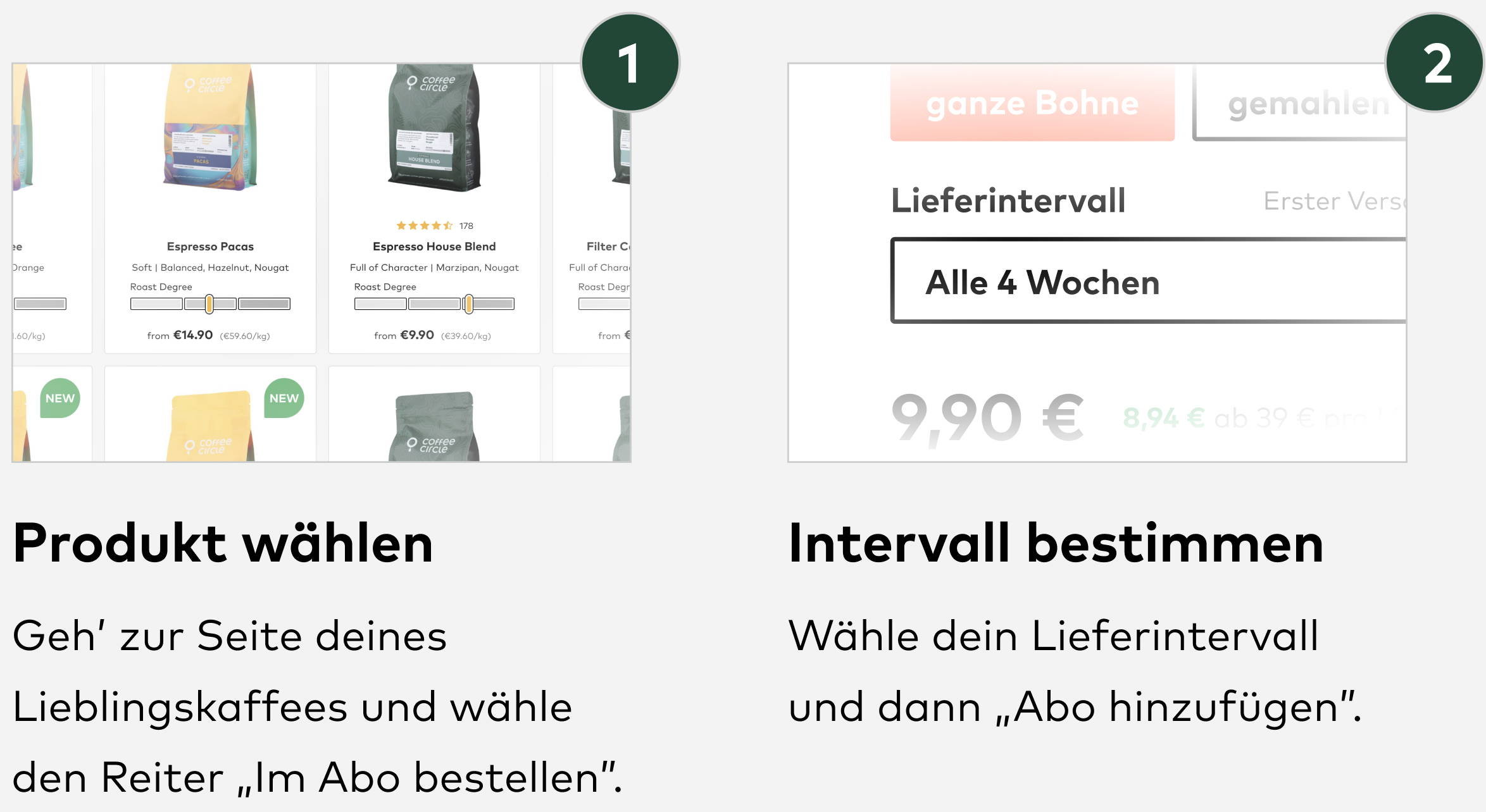 Schritt 1 und 2 des Abos