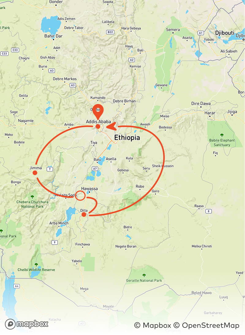 Route Äthiopienreise 2024