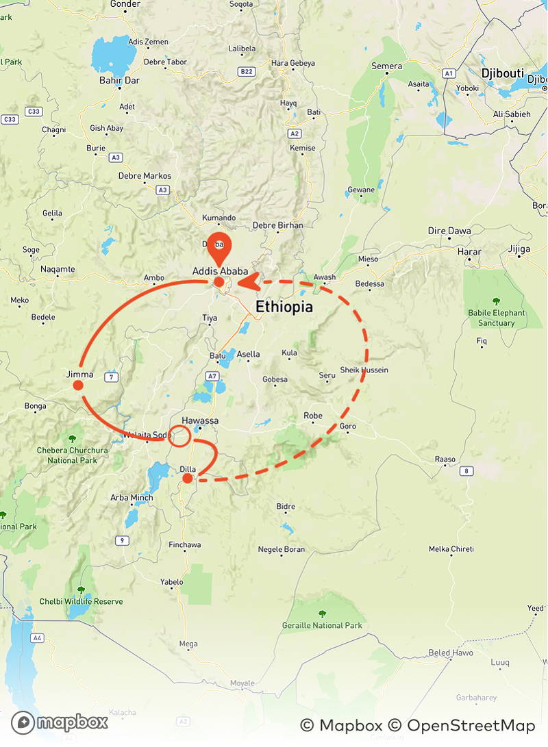 Route Äthiopienreise 2024
