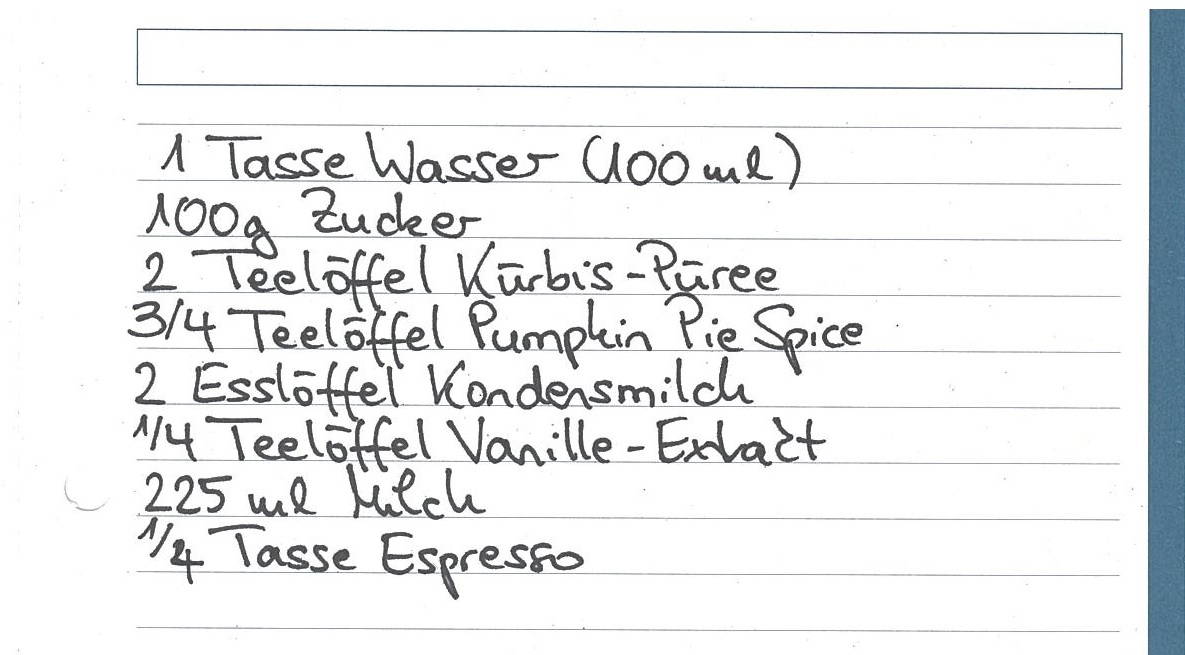 Zutaten Pumpkin Spice Latte
