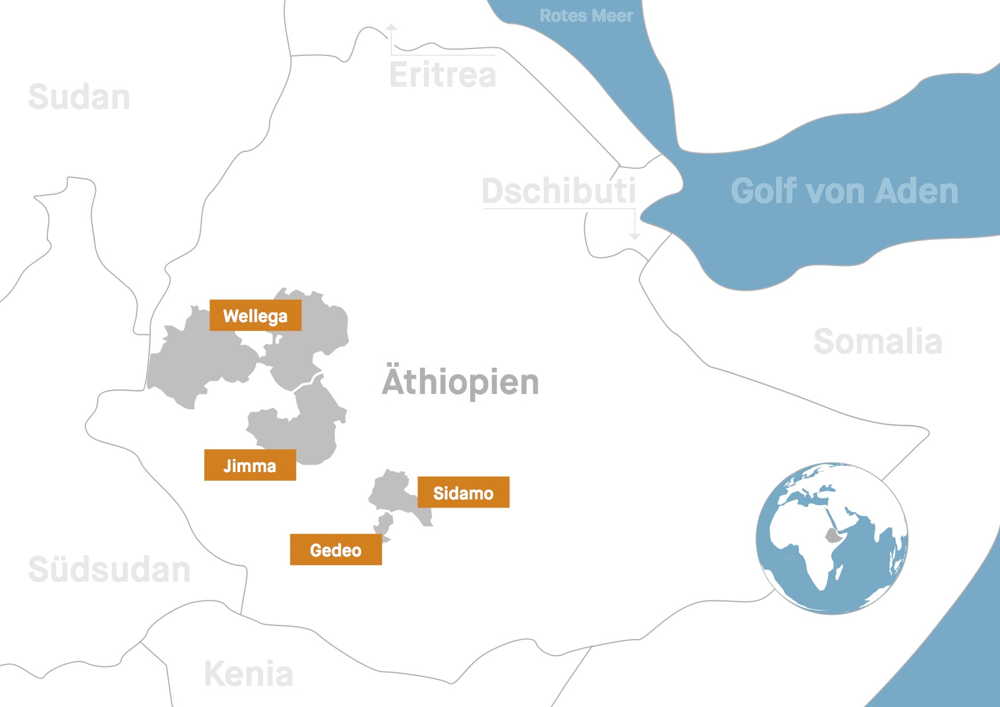 Zonen Äthiopiens, aus denen Coffee Circle Kaffee bezieht