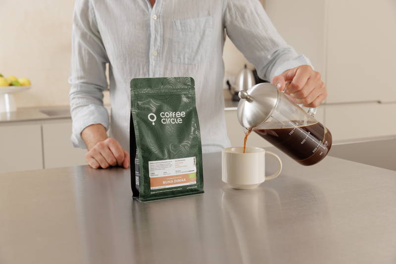 Coffee preparation of buna dimaa with french press