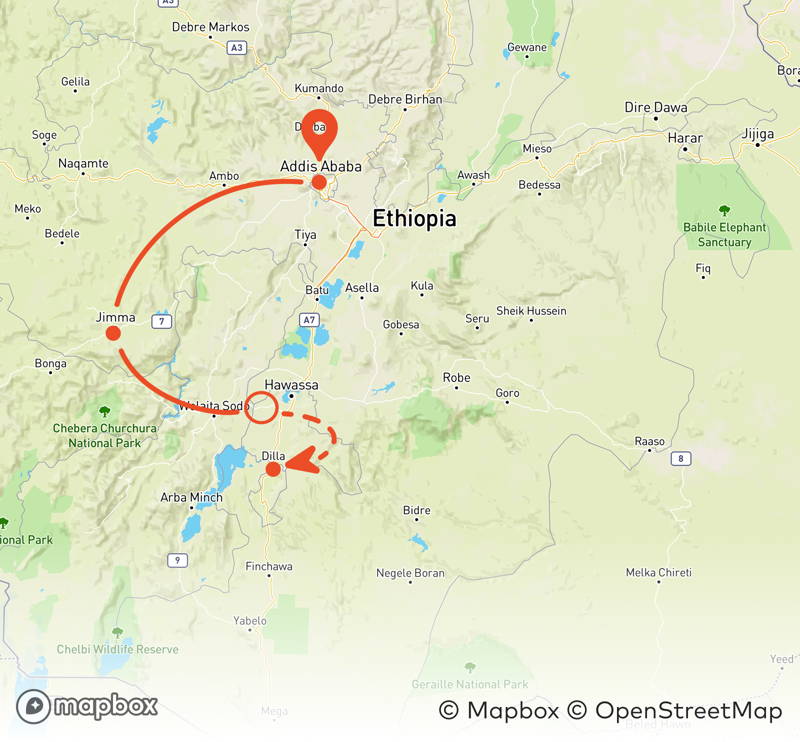 Route Äthiopienreise 2024