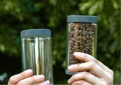 Comandante bean container can be seen against a green background.